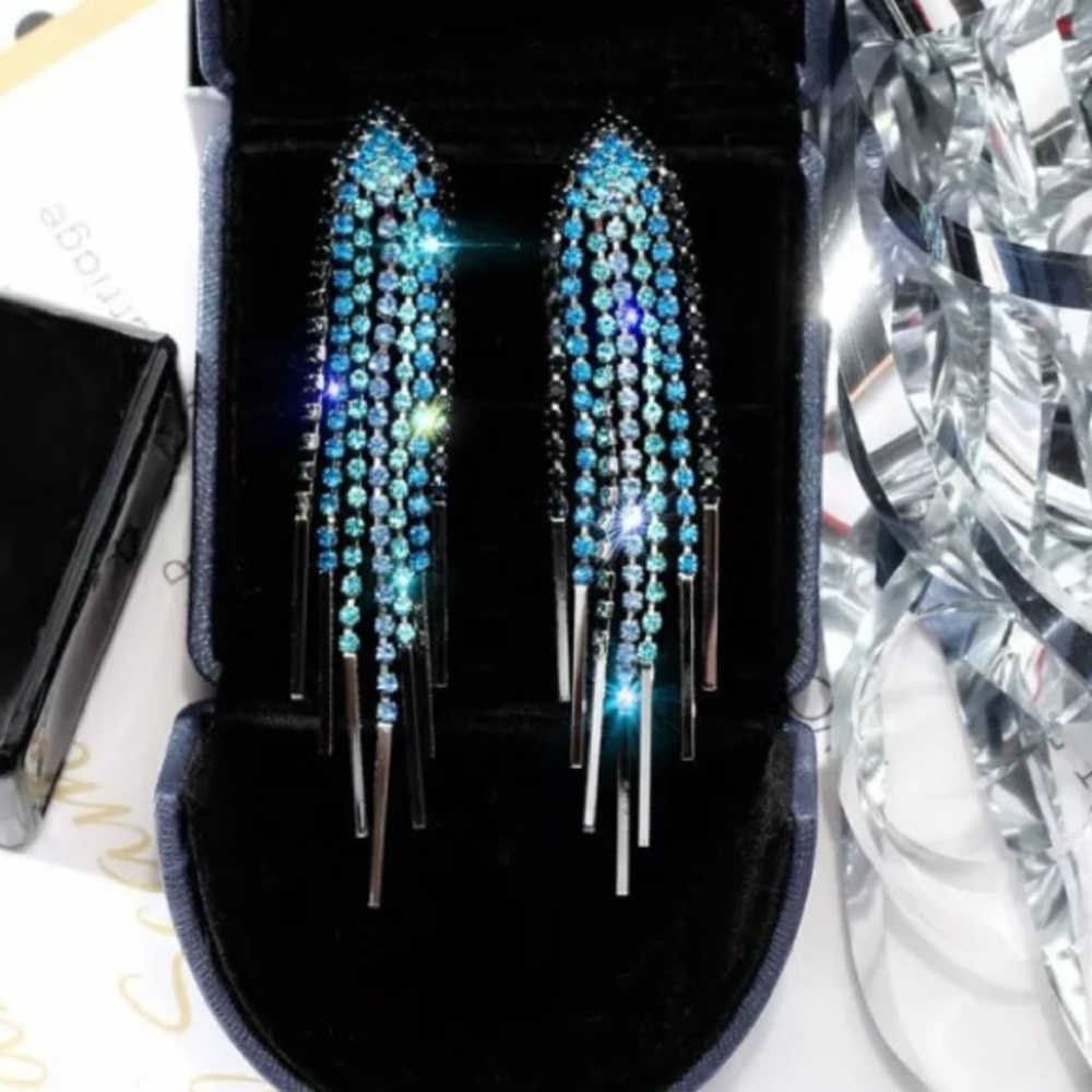 Meteora Blue and Green Rhinestone Earrings - Picture 1 of 5